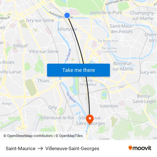 Saint-Maurice to Villeneuve-Saint-Georges map