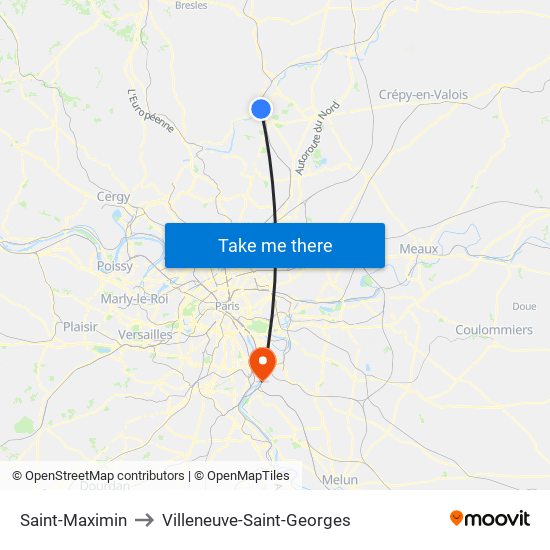 Saint-Maximin to Villeneuve-Saint-Georges map