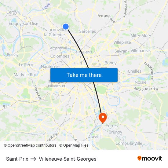 Saint-Prix to Villeneuve-Saint-Georges map