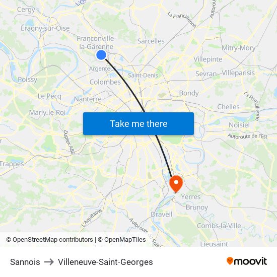 Sannois to Villeneuve-Saint-Georges map