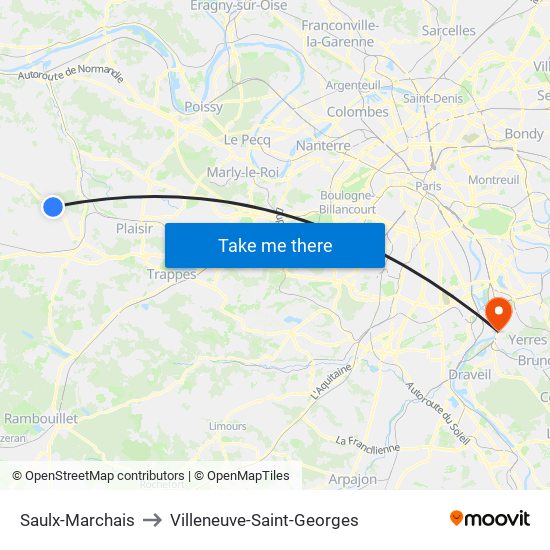 Saulx-Marchais to Villeneuve-Saint-Georges map
