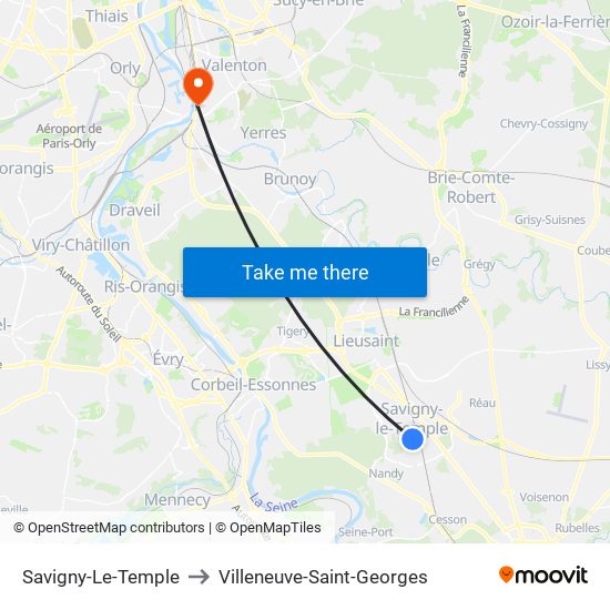 Savigny-Le-Temple to Villeneuve-Saint-Georges map