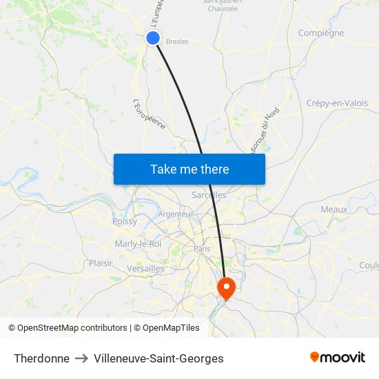 Therdonne to Villeneuve-Saint-Georges map