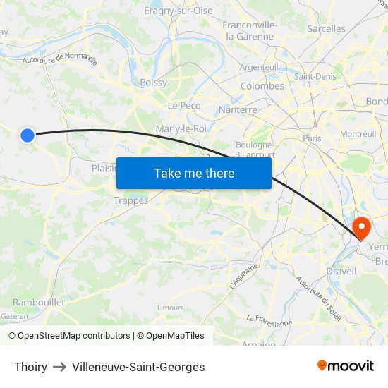 Thoiry to Villeneuve-Saint-Georges map