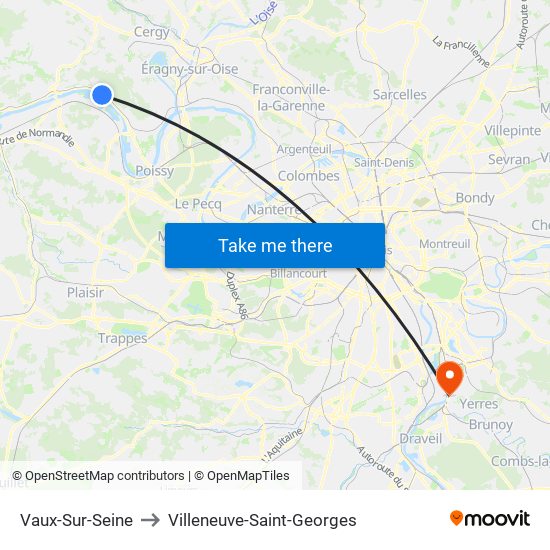 Vaux-Sur-Seine to Villeneuve-Saint-Georges map