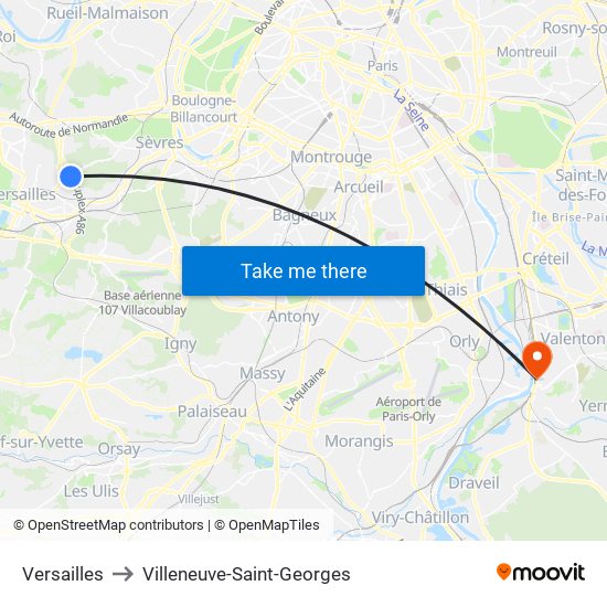 Versailles to Villeneuve-Saint-Georges map