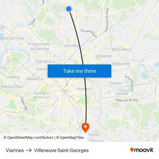 Viarmes to Villeneuve-Saint-Georges map