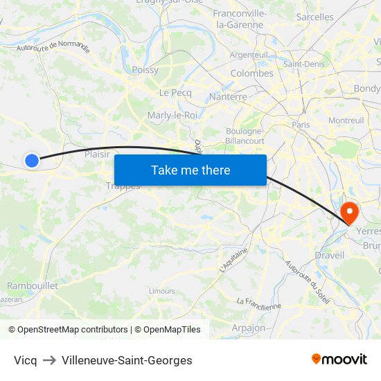 Vicq to Villeneuve-Saint-Georges map