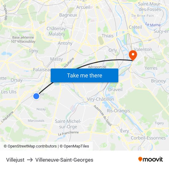 Villejust to Villeneuve-Saint-Georges map