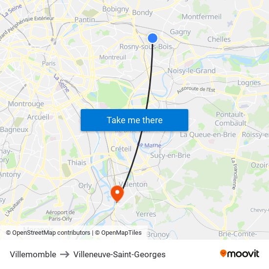 Villemomble to Villeneuve-Saint-Georges map