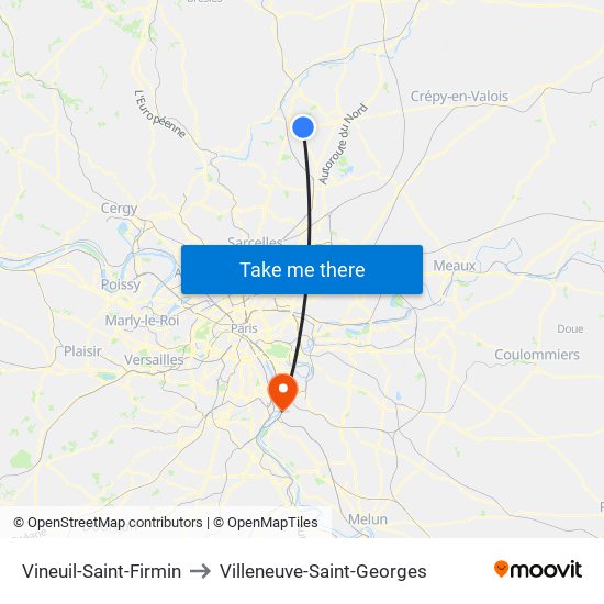 Vineuil-Saint-Firmin to Villeneuve-Saint-Georges map