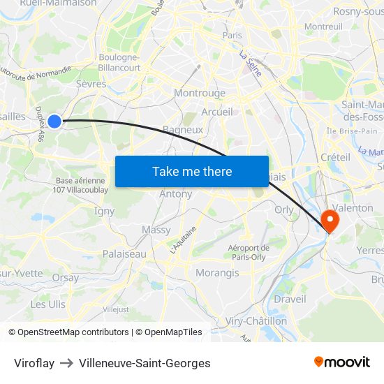 Viroflay to Villeneuve-Saint-Georges map