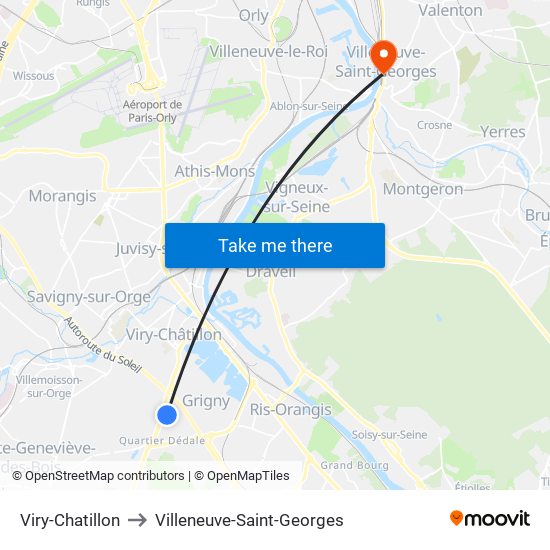 Viry-Chatillon to Villeneuve-Saint-Georges map
