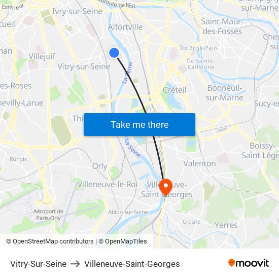 Vitry-Sur-Seine to Villeneuve-Saint-Georges map