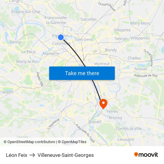 Léon Feix to Villeneuve-Saint-Georges map