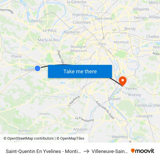 Saint-Quentin En Yvelines - Montigny-Le-Bretonneux to Villeneuve-Saint-Georges map