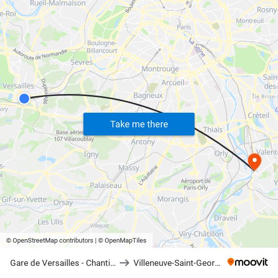Gare de Versailles - Chantiers to Villeneuve-Saint-Georges map