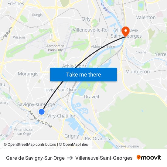 Gare de Savigny-Sur-Orge to Villeneuve-Saint-Georges map