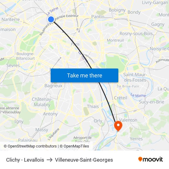 Clichy - Levallois to Villeneuve-Saint-Georges map