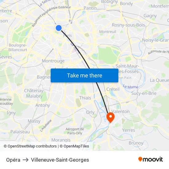 Opéra to Villeneuve-Saint-Georges map