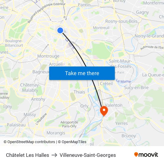 Châtelet Les Halles to Villeneuve-Saint-Georges map