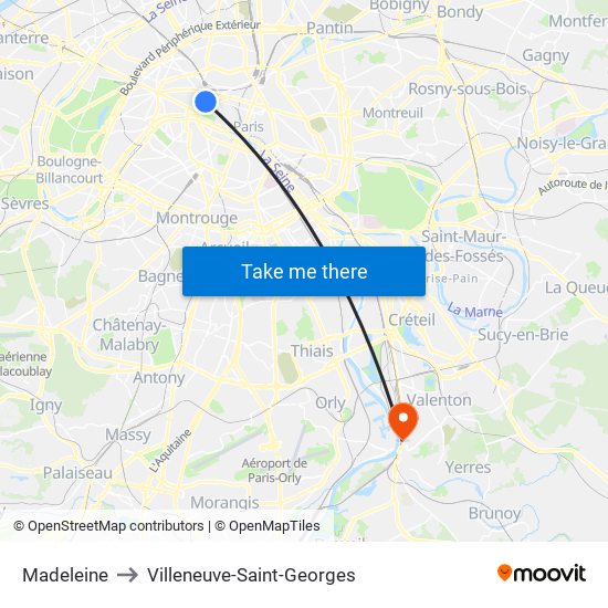 Madeleine to Villeneuve-Saint-Georges map
