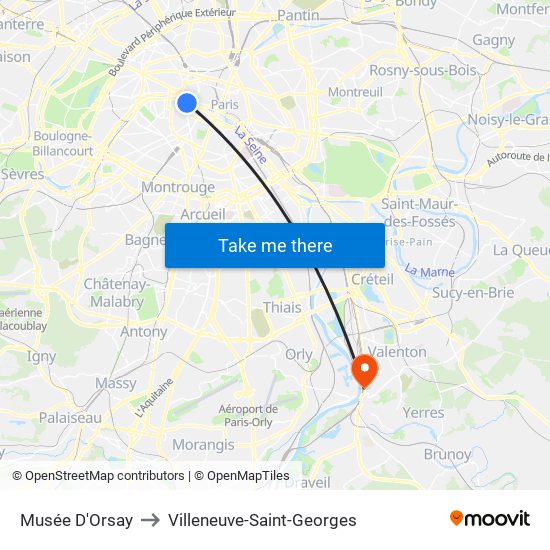 Musée D'Orsay to Villeneuve-Saint-Georges map