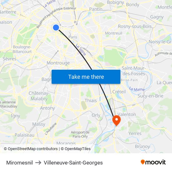 Miromesnil to Villeneuve-Saint-Georges map