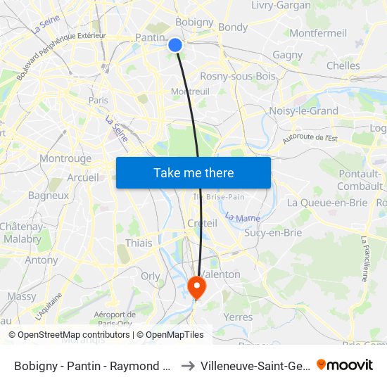 Bobigny - Pantin - Raymond Queneau to Villeneuve-Saint-Georges map