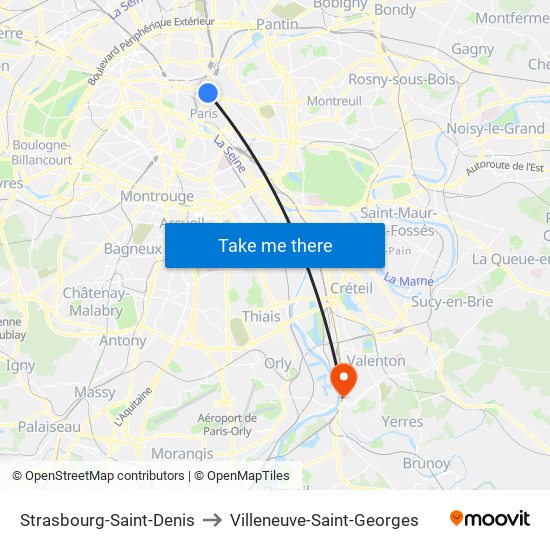 Strasbourg-Saint-Denis to Villeneuve-Saint-Georges map
