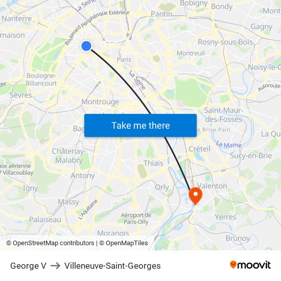 George V to Villeneuve-Saint-Georges map