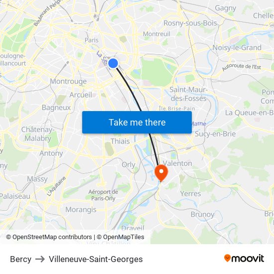 Bercy to Villeneuve-Saint-Georges map