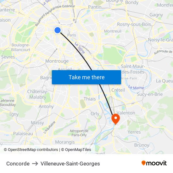 Concorde to Villeneuve-Saint-Georges map