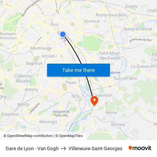 Gare de Lyon - Van Gogh to Villeneuve-Saint-Georges map