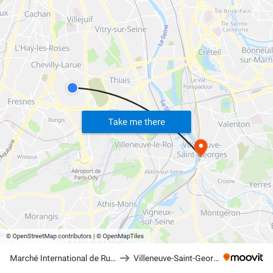 Marché International de Rungis to Villeneuve-Saint-Georges map