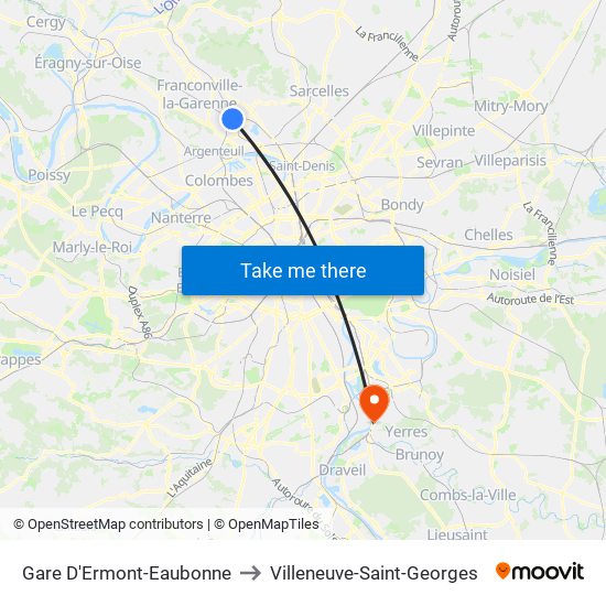 Gare D'Ermont-Eaubonne to Villeneuve-Saint-Georges map