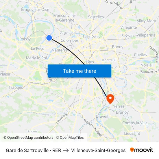 Gare de Sartrouville - RER to Villeneuve-Saint-Georges map
