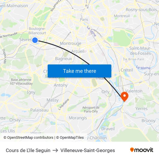 Cours de L'Ile Seguin to Villeneuve-Saint-Georges map