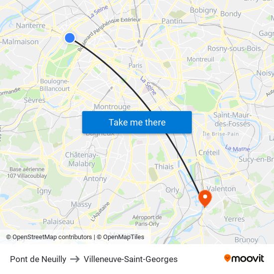 Pont de Neuilly to Villeneuve-Saint-Georges map