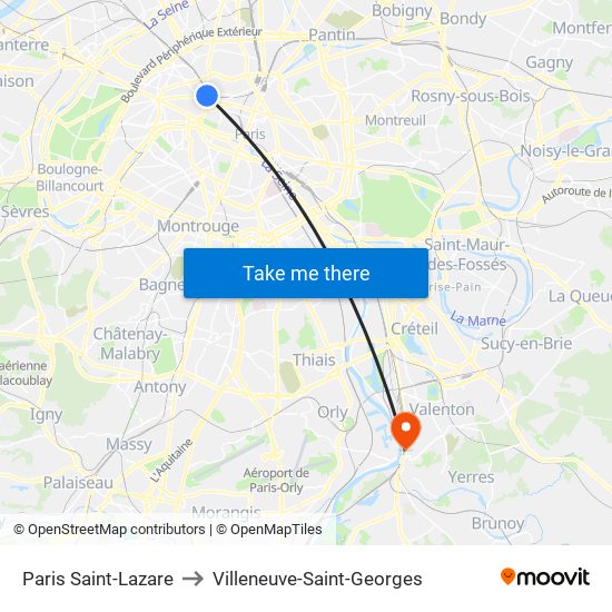 Paris Saint-Lazare to Villeneuve-Saint-Georges map