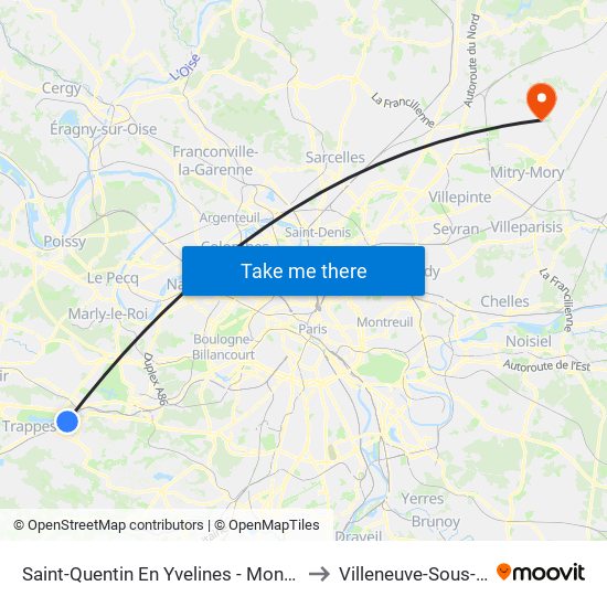 Saint-Quentin En Yvelines - Montigny-Le-Bretonneux to Villeneuve-Sous-Dammartin map