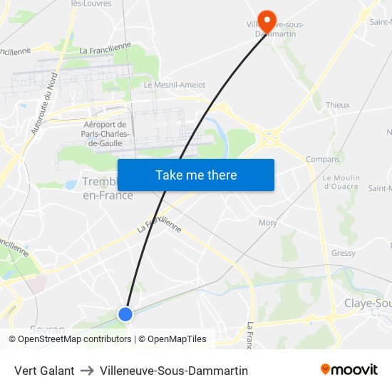 Vert Galant to Villeneuve-Sous-Dammartin map