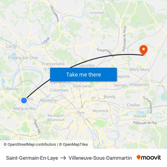 Saint-Germain-En-Laye to Villeneuve-Sous-Dammartin map
