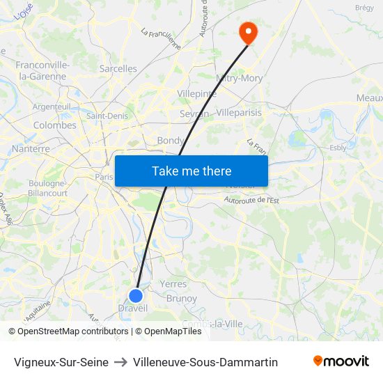 Vigneux-Sur-Seine to Villeneuve-Sous-Dammartin map