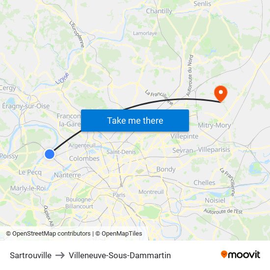 Sartrouville to Villeneuve-Sous-Dammartin map