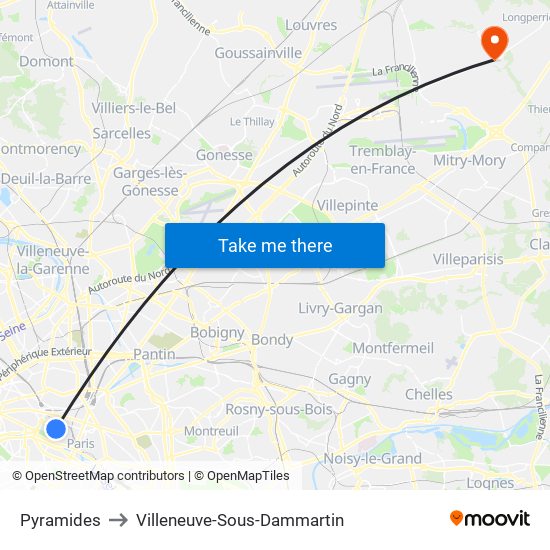 Pyramides to Villeneuve-Sous-Dammartin map