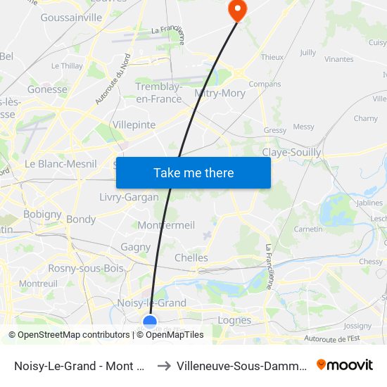 Noisy-Le-Grand - Mont D'Est to Villeneuve-Sous-Dammartin map