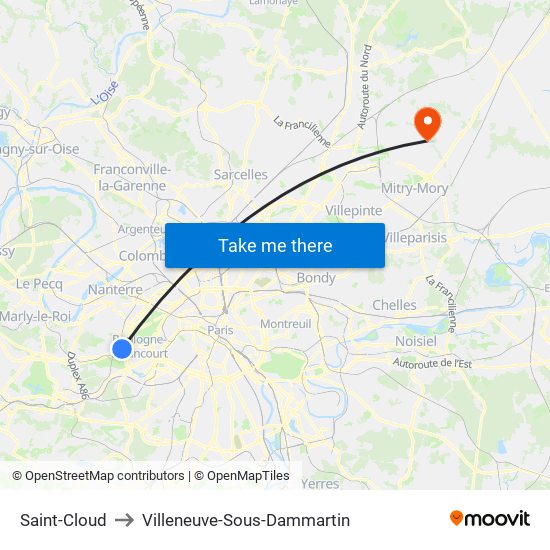 Saint-Cloud to Villeneuve-Sous-Dammartin map