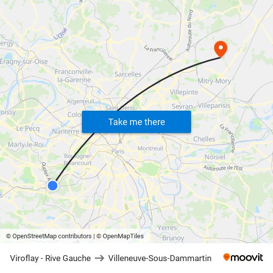 Viroflay - Rive Gauche to Villeneuve-Sous-Dammartin map