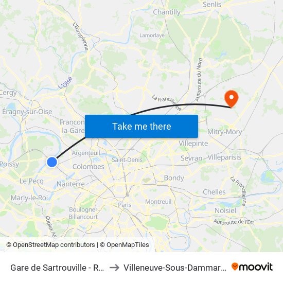 Gare de Sartrouville - RER to Villeneuve-Sous-Dammartin map